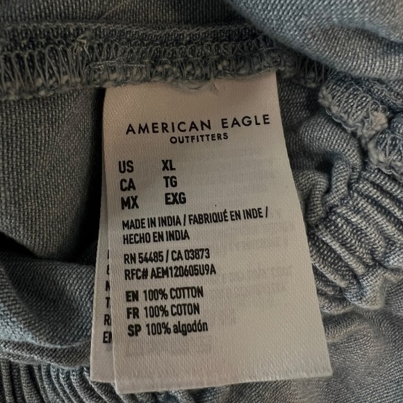 American Eagle Ruffled Bubble Crop Denim Blouse - Picture 3 of 6